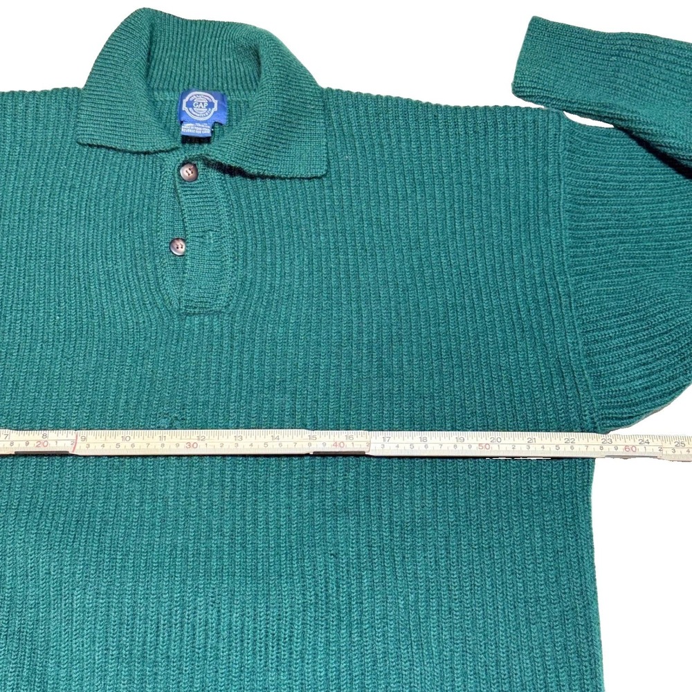 Gap Wool Sweater XL Vintage Blue Label Ribbed Polo Knit Forest Green Mens - Picture 6 of 7